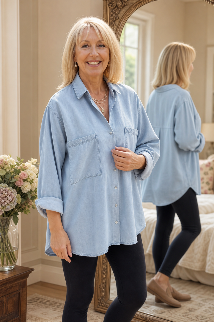 Wearbella – Przesadnie Duża, Miękka Koszula z Dżinsu Chambray