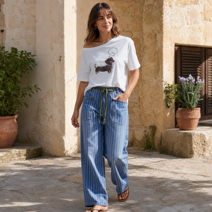 Longleg Denim Co. – Spodnie dżinsowe z szerokimi nogawkami i sznurkiem