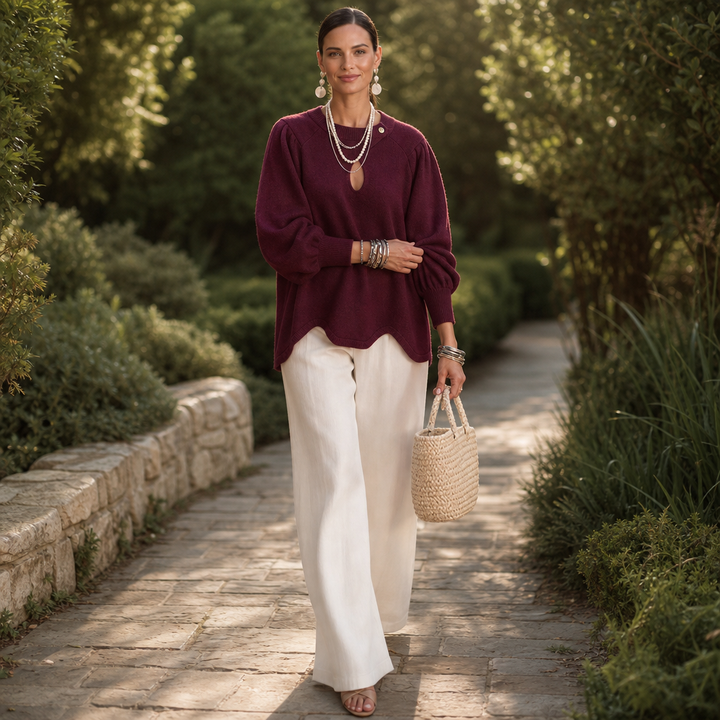 Wearbella – Sweter z wycięciem w kształcie łzy i rękawami lampionowymi