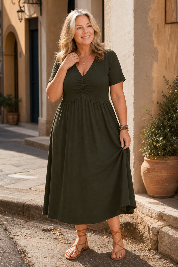 Wearbella – Sukienka midi z dekoltem w serek i marszczeniem
