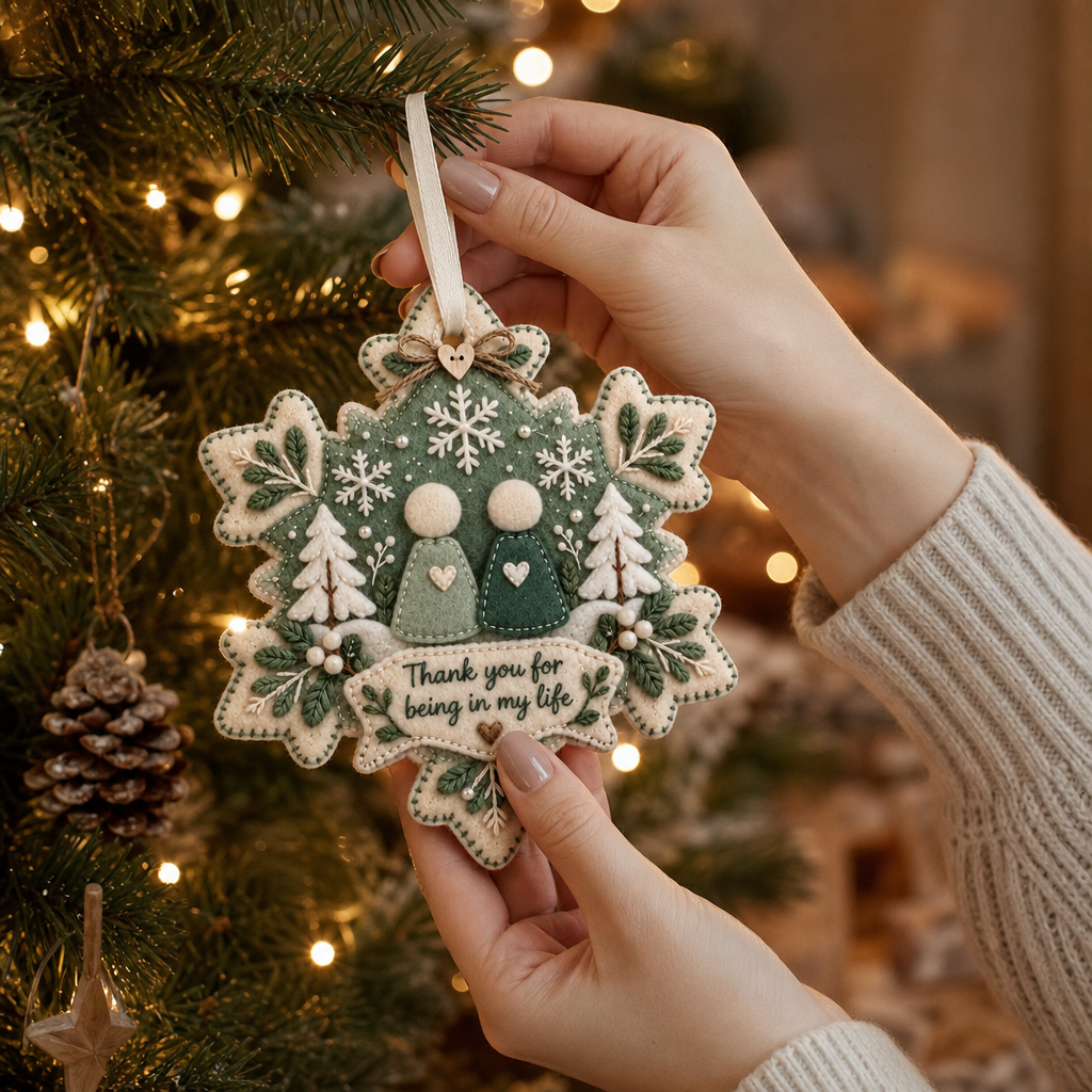 Heartfelt – Warstwowy filcowy ornament "Dziękuję"