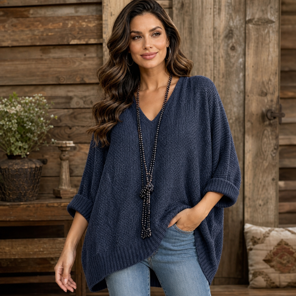 Airloom – Przesadnie Duży Sweter V-Neck z Otwartych Splotów