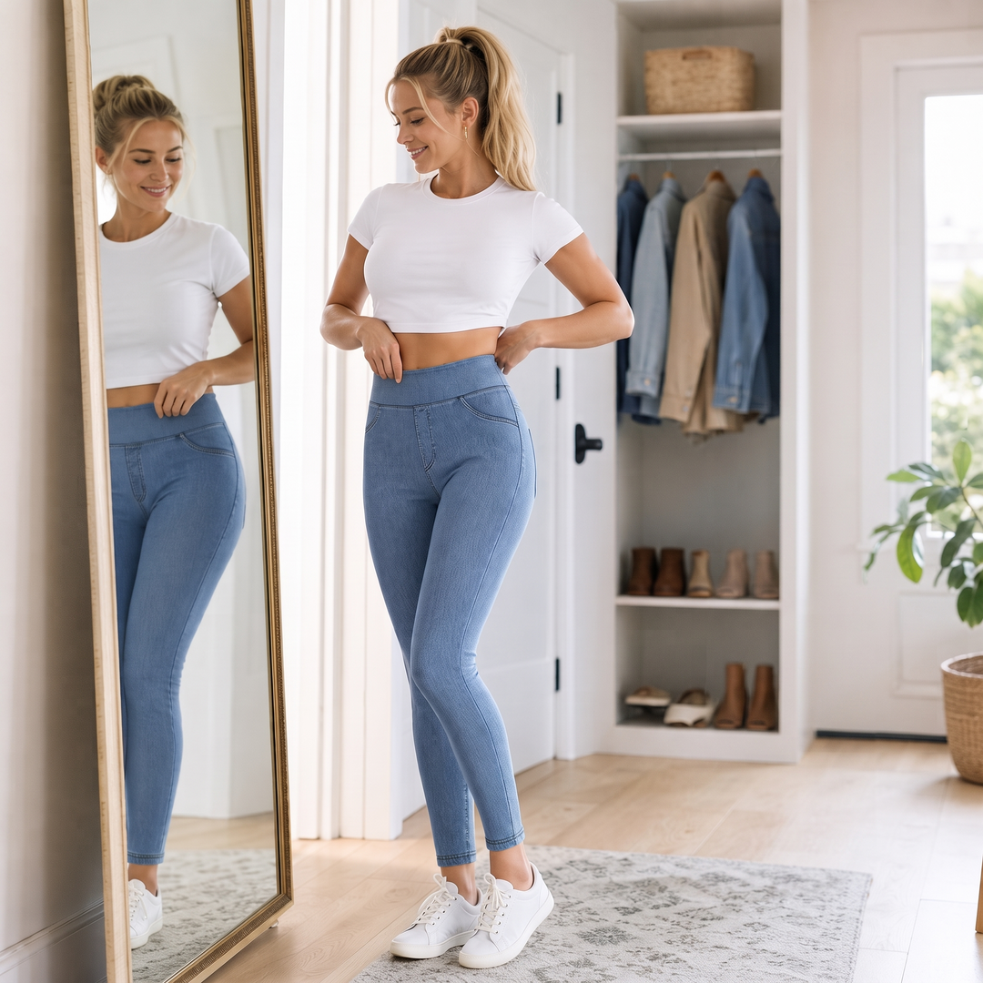 Slimwaist – Jeansy o wysokim stanie i zwężanych nogawkach