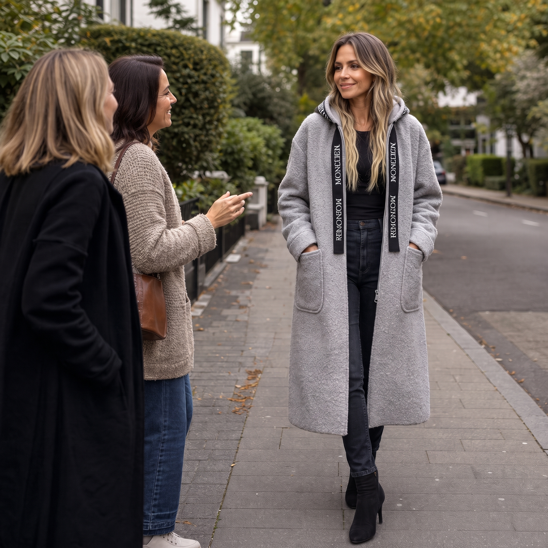 Wearbella – Długi płaszcz z kapturem i zamkiem z przodu