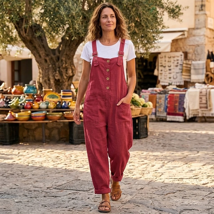 Slowlinen – Luźne ogrodniczki z guzikami
