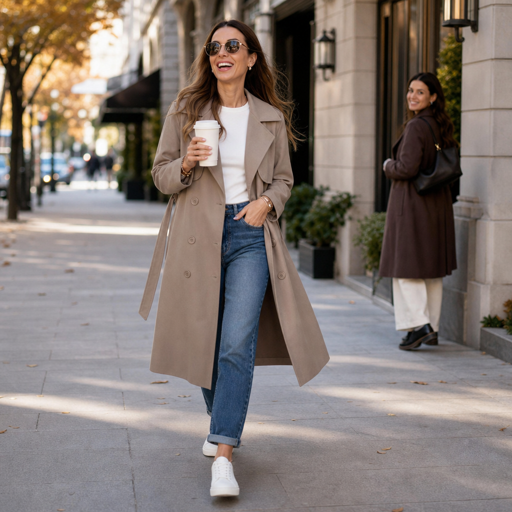 Wearbella – Płaszcz Trench z Paseczkiem i Podwójnym Zapięciem
