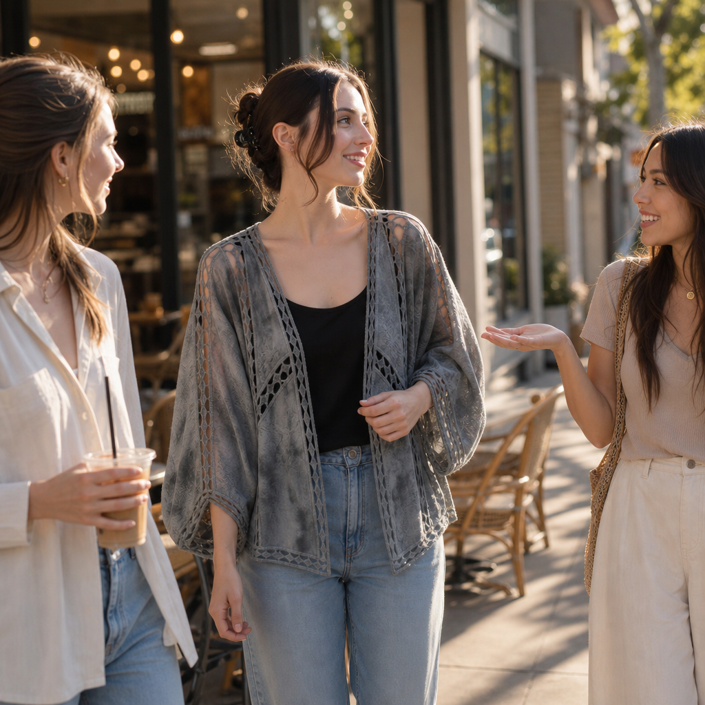 Wearbella – Kardigan z koronkowym wykończeniem, otwarty z przodu