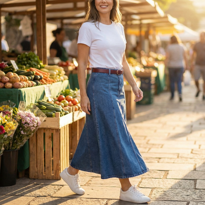 Levara – Wspaniała spódnica maxi z denimu o wysokim stanie