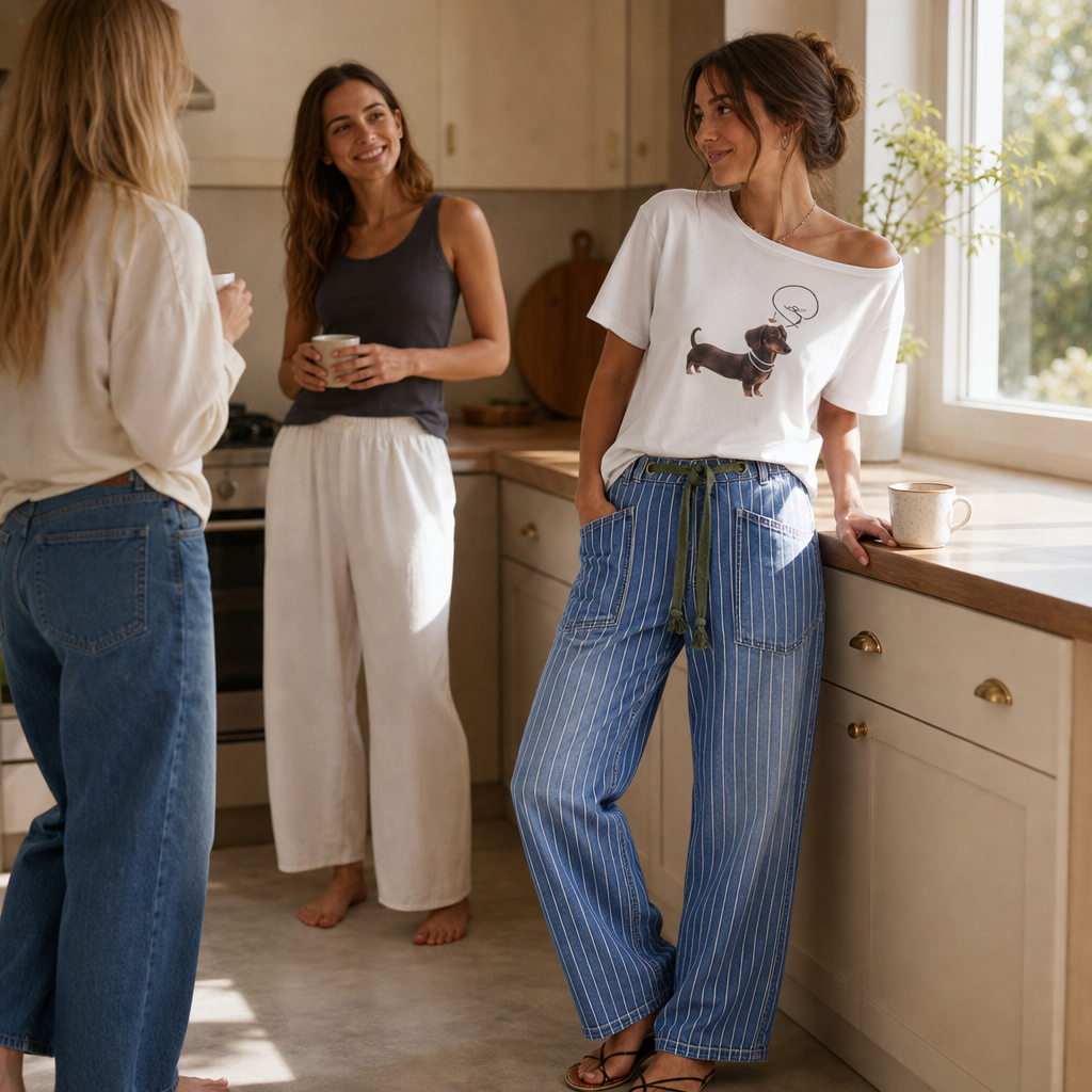 Longleg Denim Co. – Spodnie dżinsowe z szerokimi nogawkami i sznurkiem