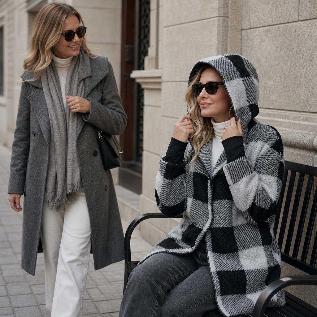 Plaidelle – Oversized Kardigan w Kratę z Kapturem