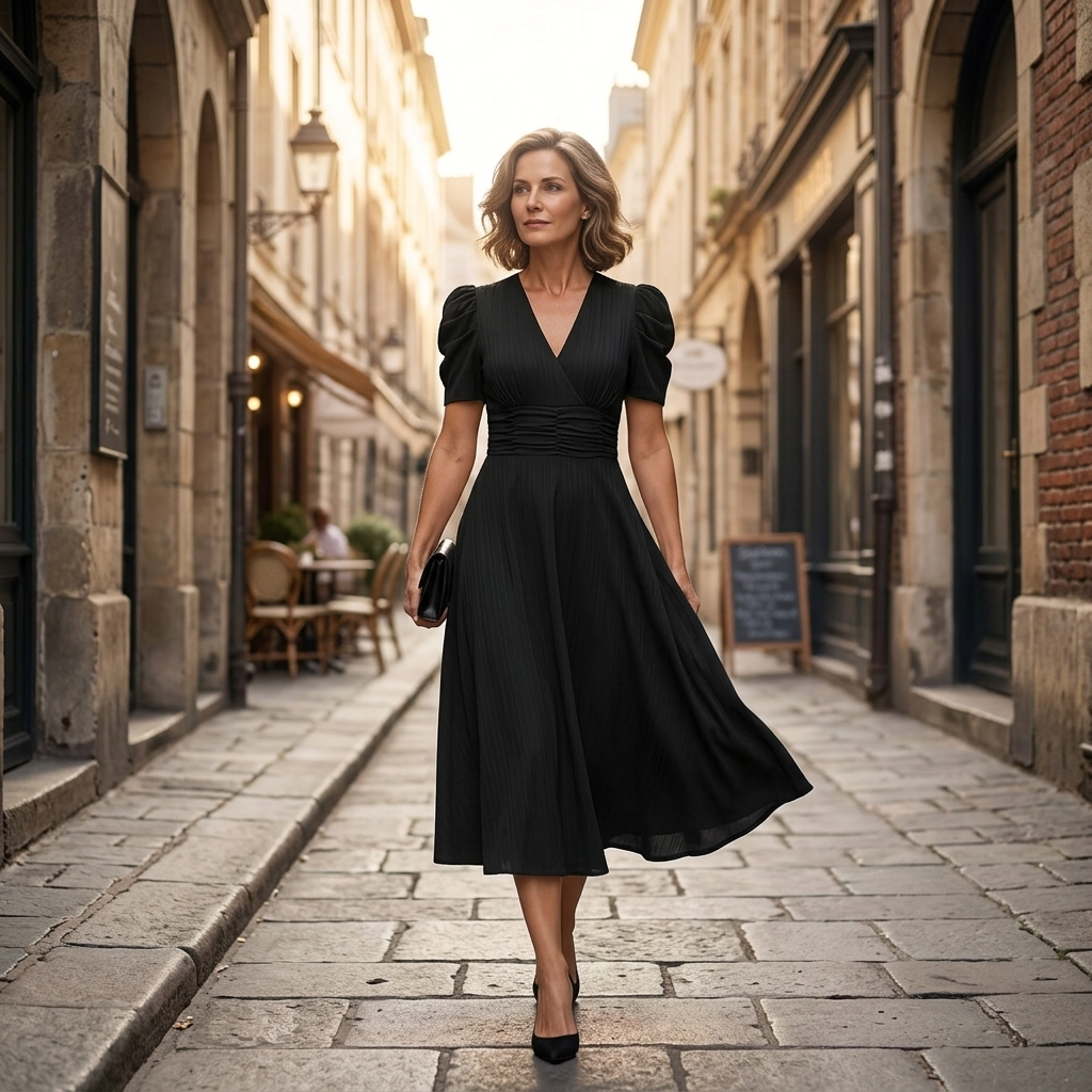 Vivella – Elegancka sukienka midi z bufiastymi rękawami dla kobiet