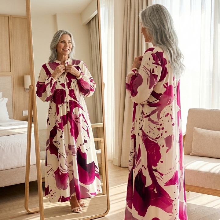 Floressa – Abstrakcyjna Kwiatowa Sukienka Maxi