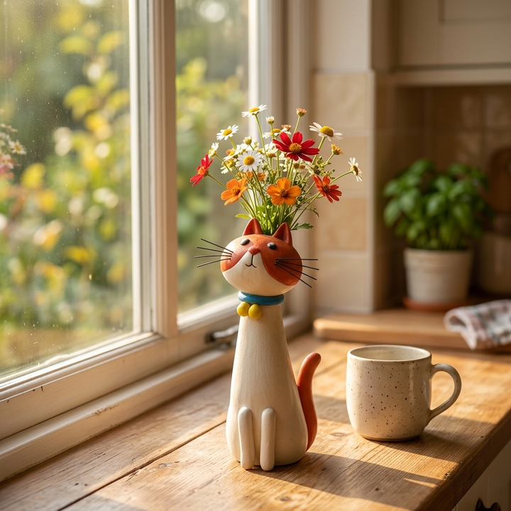 Felina – Ręcznie robiony ceramiczny wazon na kwiaty w kształcie kota