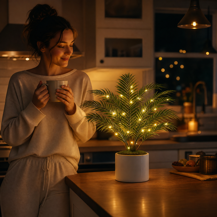 Palmora – Lampa LED z palmy Areca z doniczką