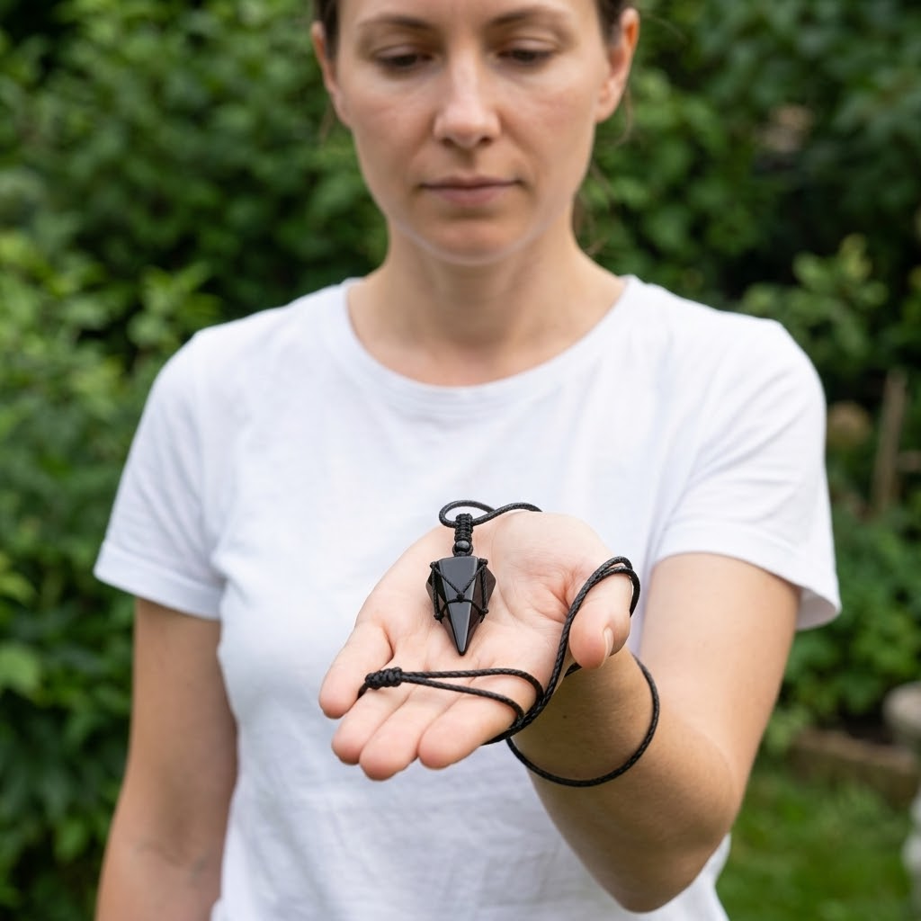 Noctera – Wisior z Obsidianu Owijany Makramą