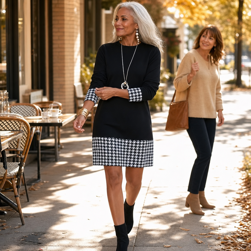 Wearbella – Sukienka A-Line w Kratę z Długim Rękawem