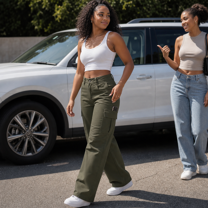 Wearbella – Spodnie cargo z wysokim stanem i szerokimi nogawkami