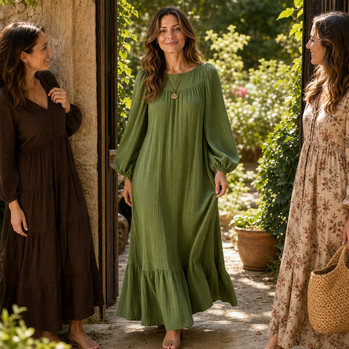 Wearbella – Oversized Biskupa Rękaw Boho Maxi Sukienka
