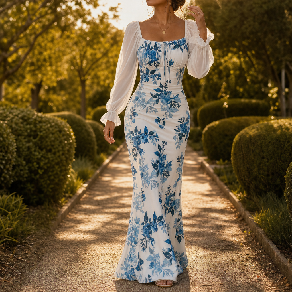 Wearbella – Kwiatowa Sukienka Maxi z Wiązaniem na Przodzie
