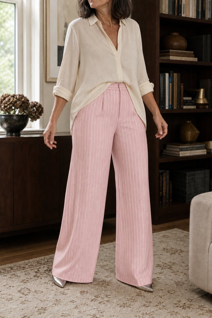 Longline – Spodnie w paski w stylu high-waist z szerokimi nogawkami