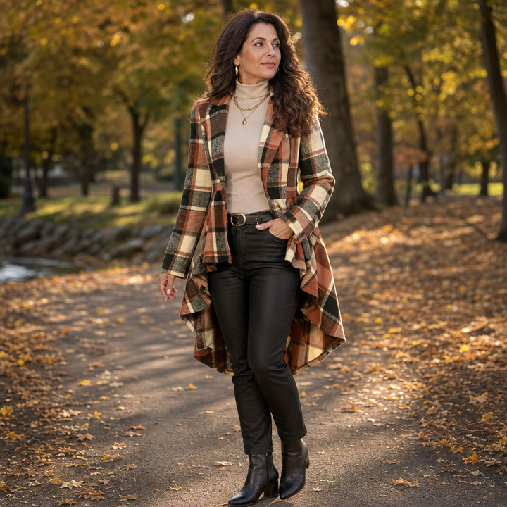 Cinchella – Kamizelka w kratę z peplum w stylu high-low