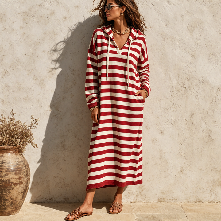 Wearbella – Pasiasta Sukienka Maxi z Kapturem