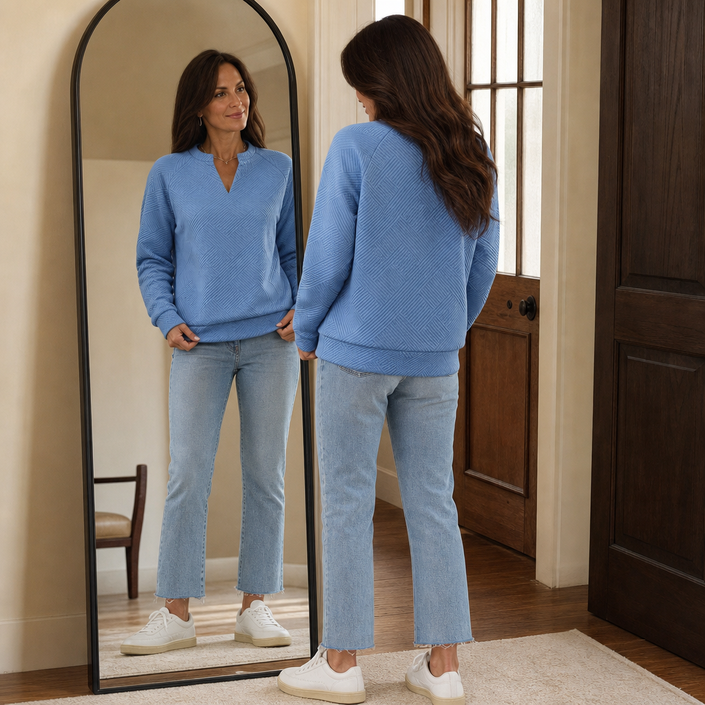 Stria – Sweter z dekoltem w serek w paski Jacquard