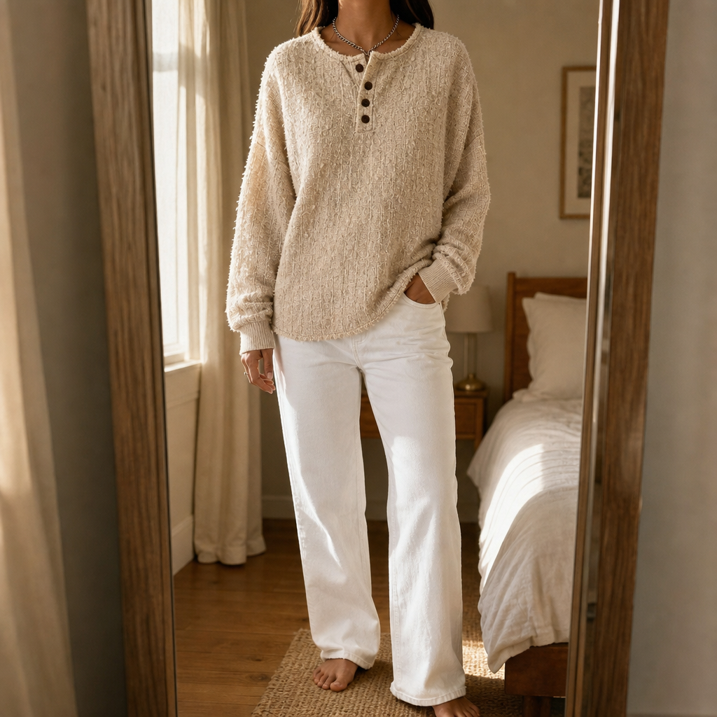 Autumbre – Gruby Sweter Henley z Guzikami