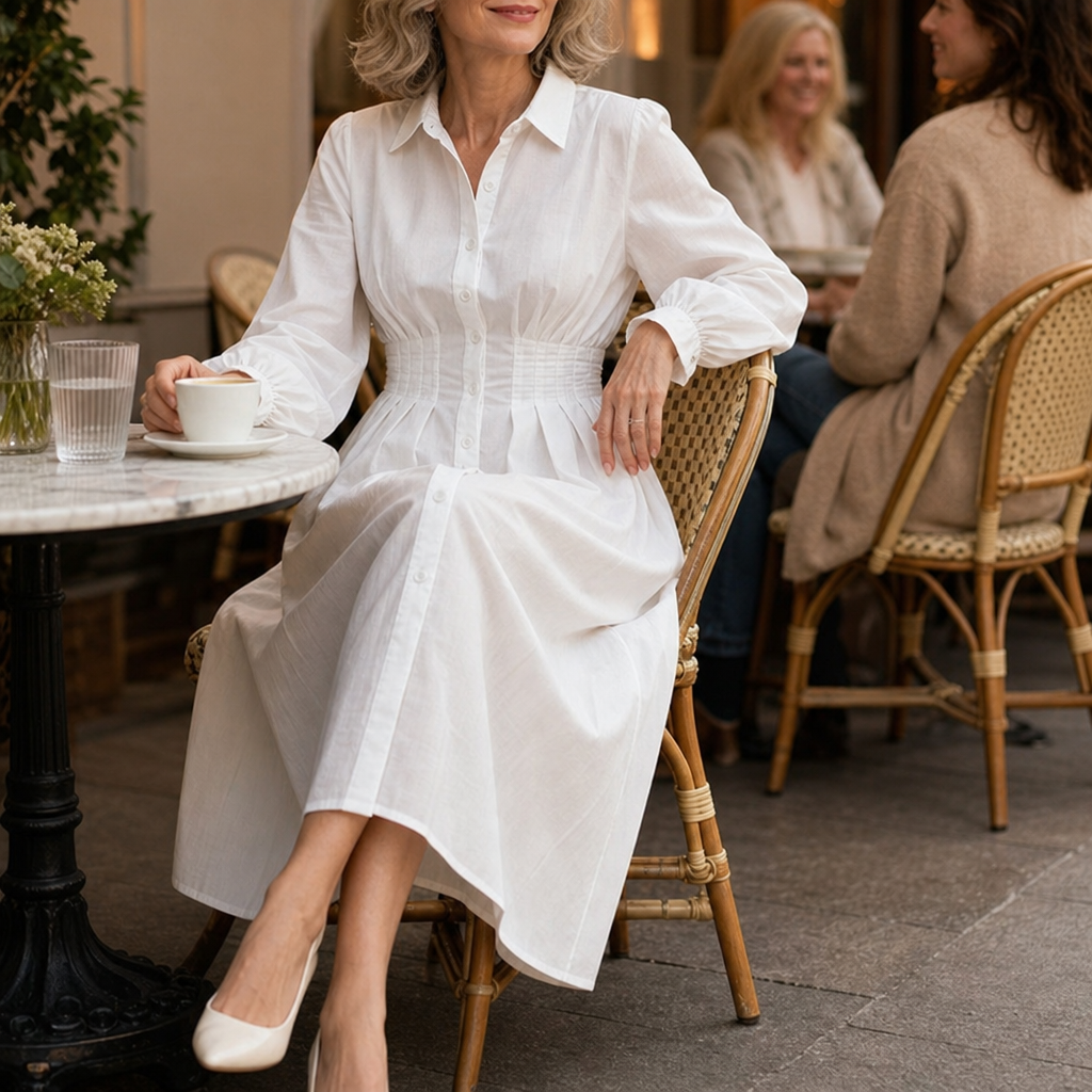 Wearbella – Sukienka koszulowa z plisowanym pasem i długim rękawem