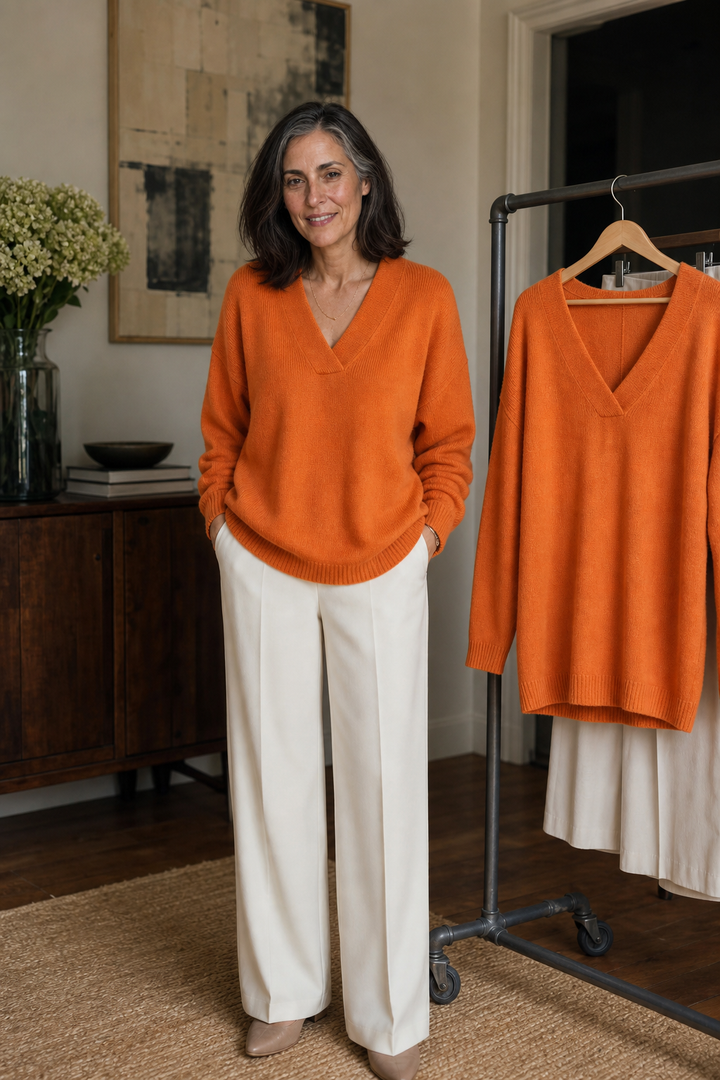 Softline – Sweter z dekoltem w serek i prążkowanym wykończeniem