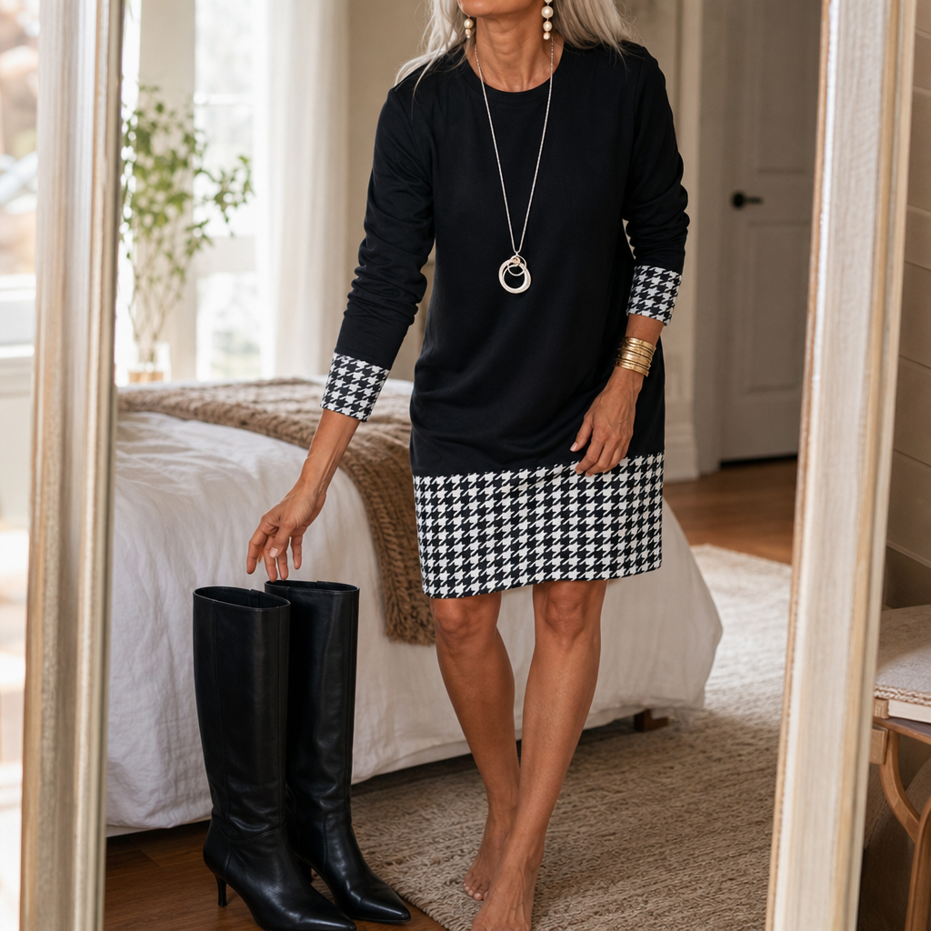 Wearbella – Sukienka A-Line w Kratę z Długim Rękawem