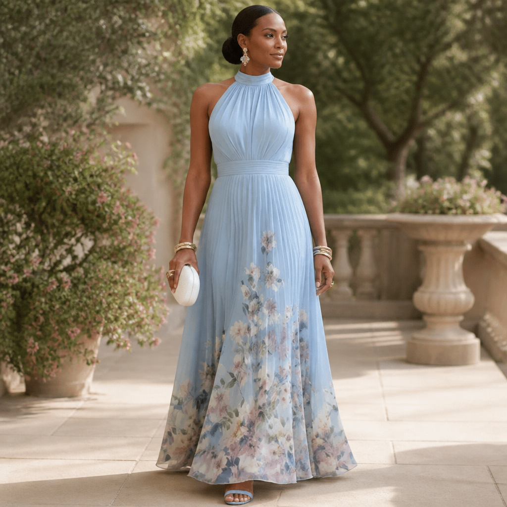 Corima – Sukienka Maxi z Plisowaniem i Kokardą na Plecach