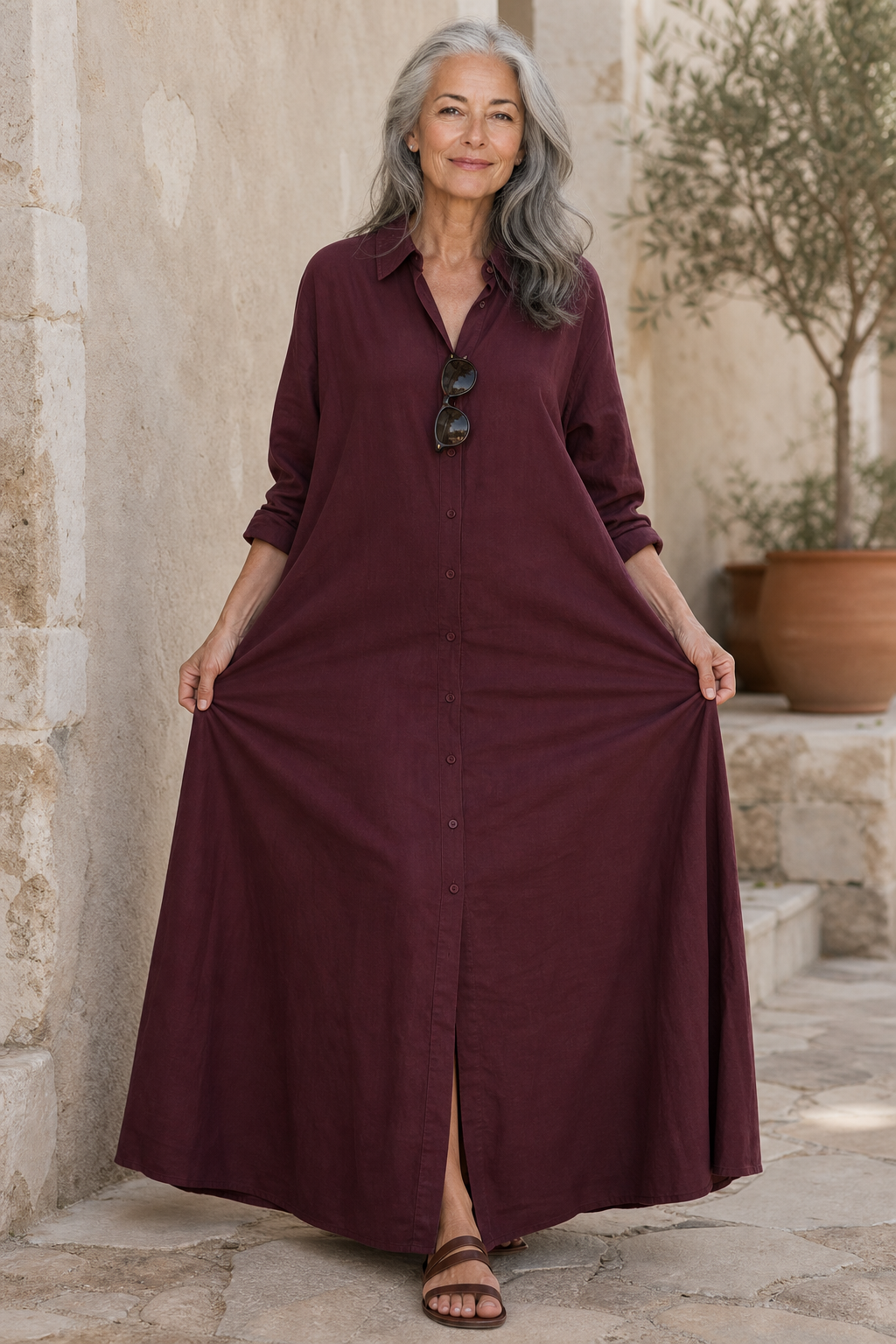 Wearbella – Oversized Bawełnowo-Lnianą Sukienka Maxi