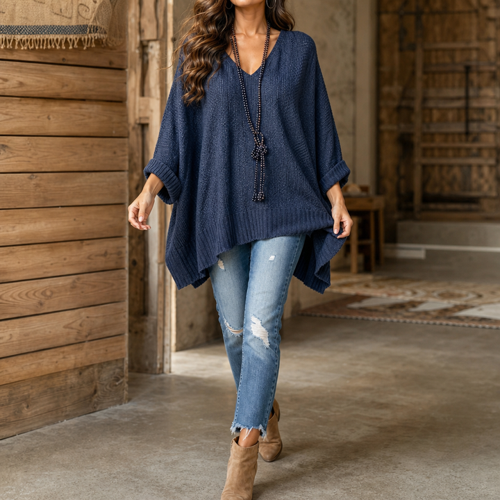 Airloom – Przesadnie Duży Sweter V-Neck z Otwartych Splotów