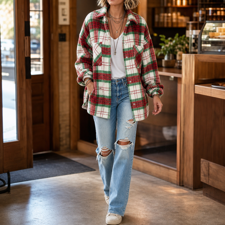 Coziveigh – Przestronny Fleece Plaid Shacket