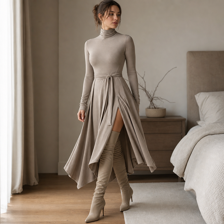 Wearbella – Midi sukienka z dekoltem w serek i rozcięciem