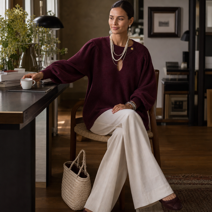 Wearbella – Sweter z wycięciem w kształcie łzy i rękawami lampionowymi