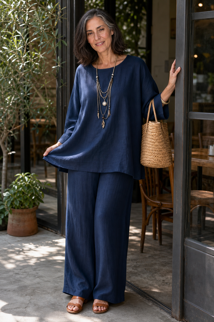 Wearlette – Zestaw Dwuczęściowy z Szerokimi Nogawkami w Stylu Lnianym