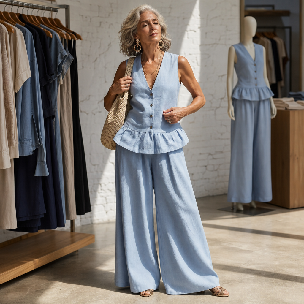 Wearbella – Zestaw Topu Peplum i Spodni Palazzo z Szerokimi Nogawkami