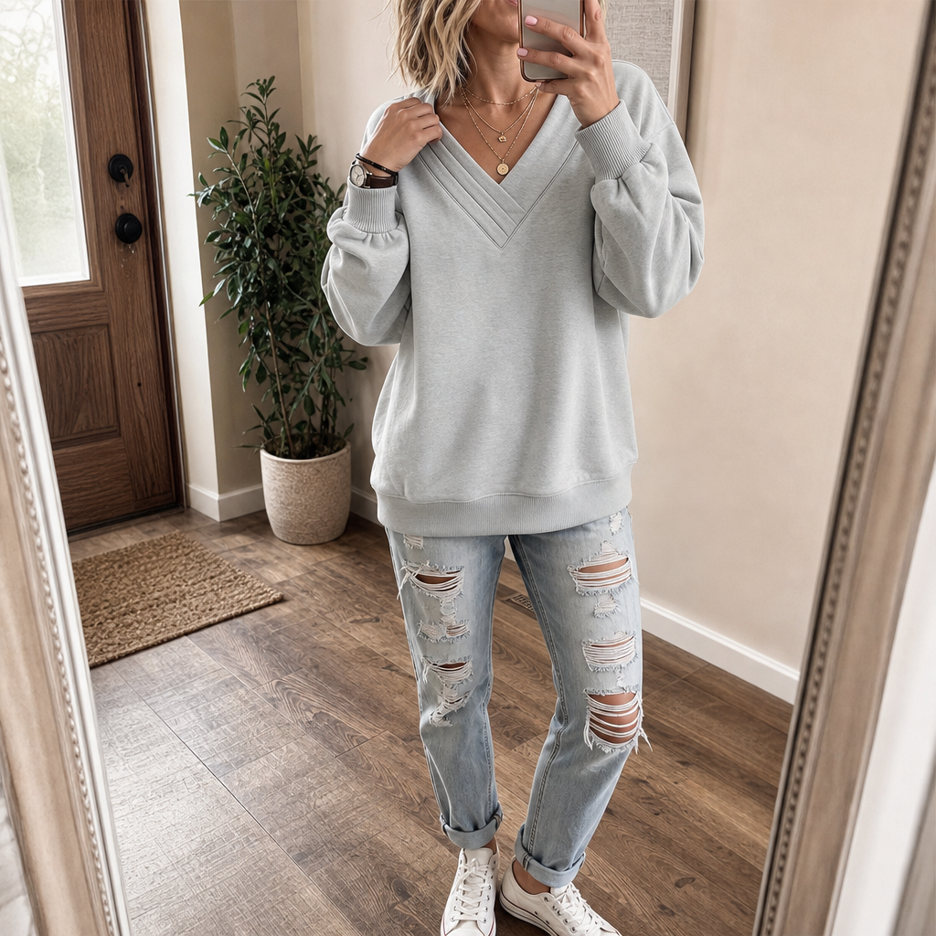 Wearbella – Sweter z plisowanym dekoltem w serek i balonowymi rękawami