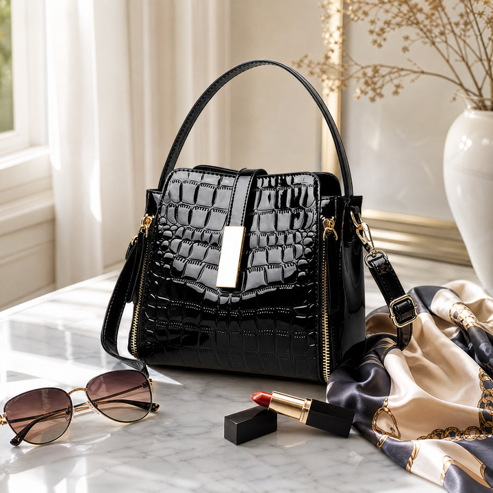 Velora – Torebka Crossbody w Lakierowanym Krokodylu