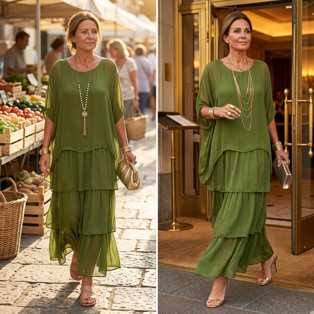 Velara – Damska Maxi Sukienka z Warstwowego Chiffonu
