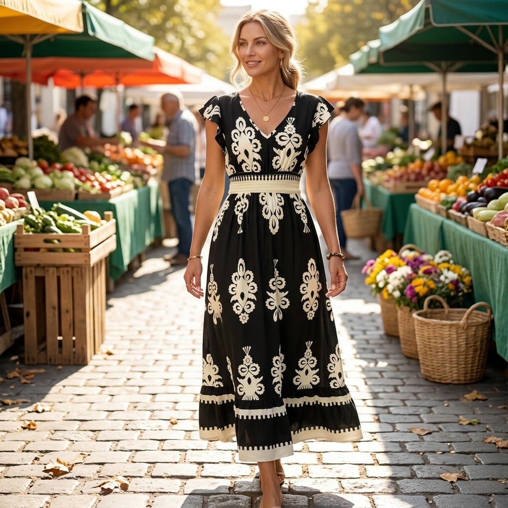 Vivara – Damska sukienka maxi w barokowy wzór