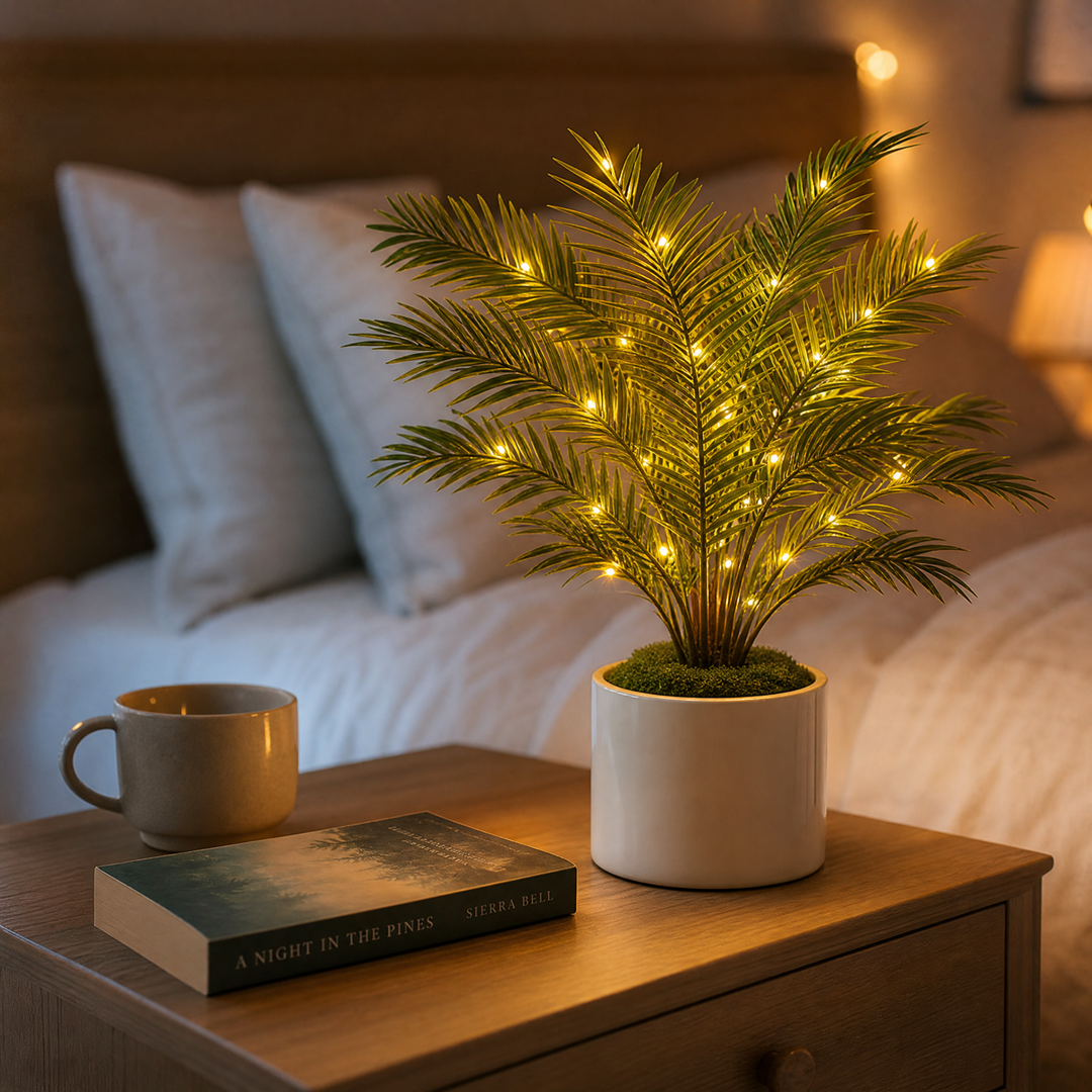 Palmora – Lampa LED z palmy Areca z doniczką