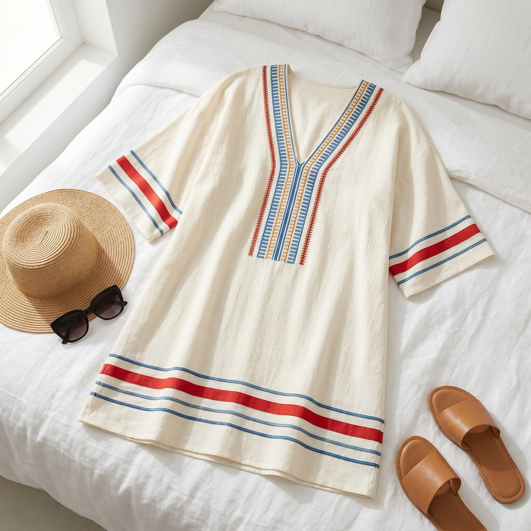 Sienna – Kobieca Mini Sukienka Kaftan z Haftem
