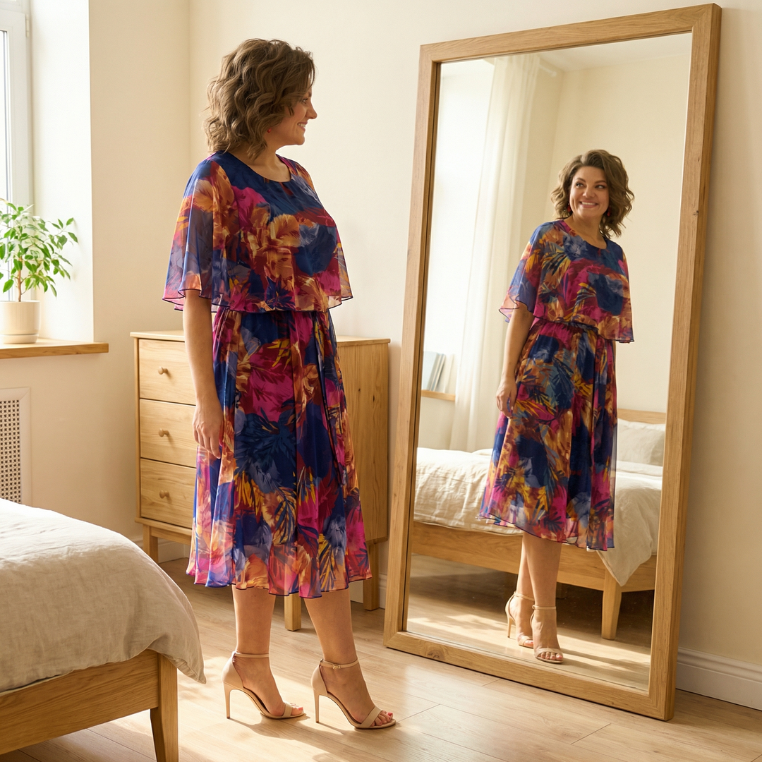 Floressa – Zwiewna Sukienka Midi z Podszewką z Chiffonu