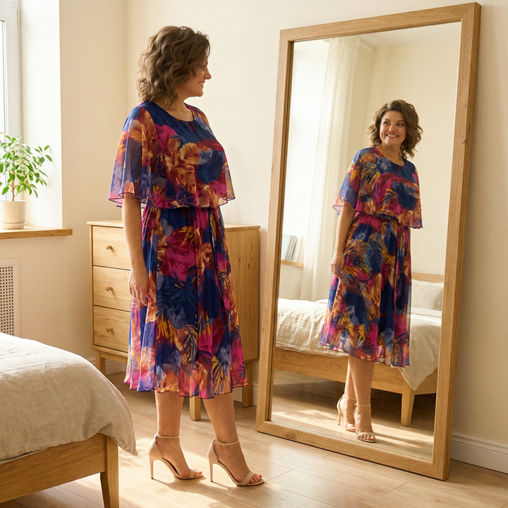 Floressa – Zwiewna Sukienka Midi z Podszewką z Chiffonu