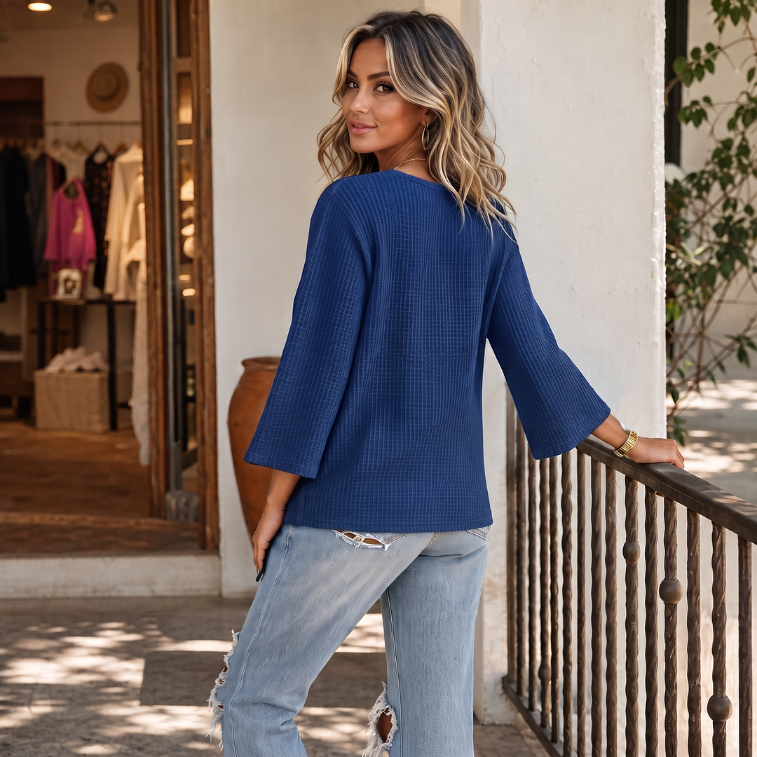 Drapella – Asymetryczny Top z Waffle Knit z Krzyżującym Się Dołem