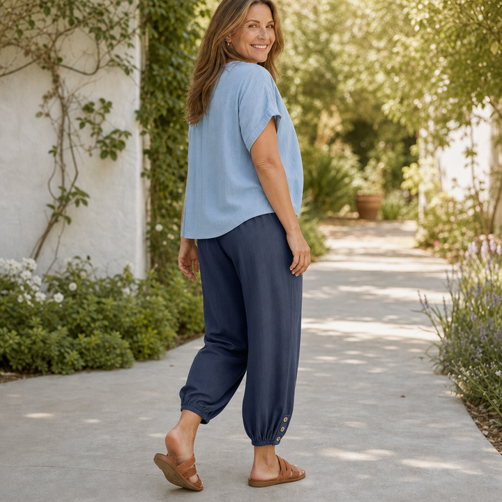 Wearbella – Spodnie lniane z szerokimi nogawkami i ściągaczem