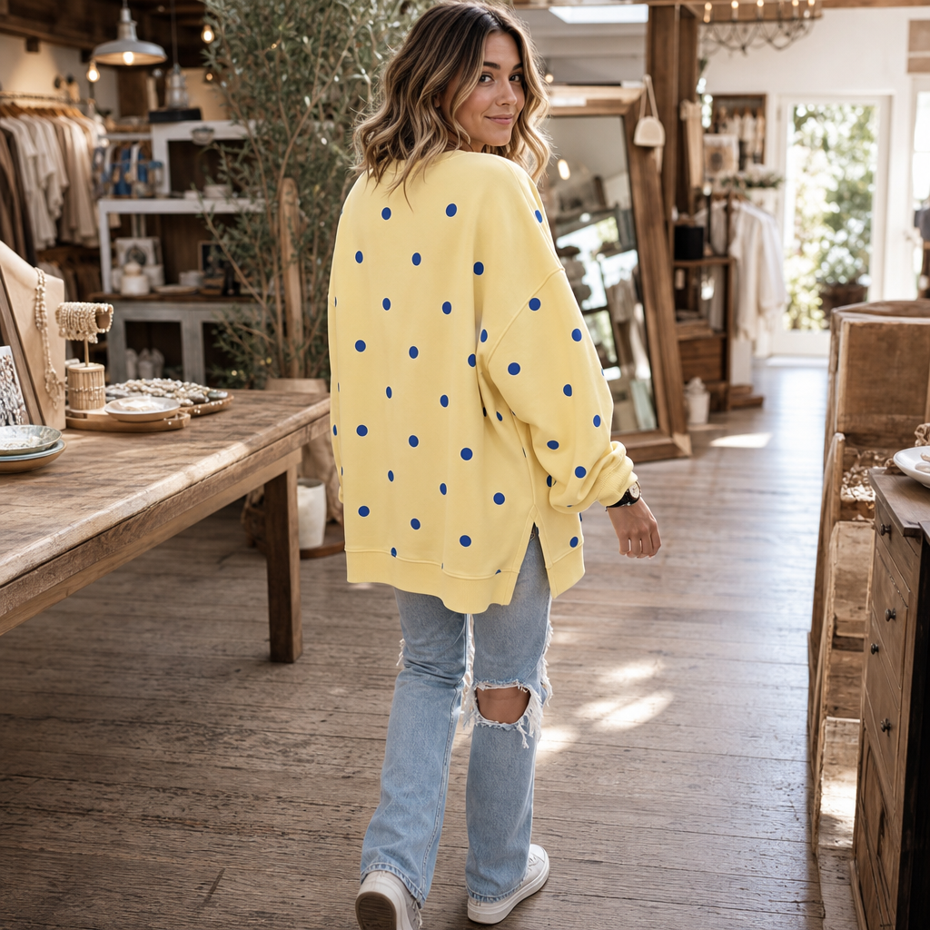 Sunbelle – Sweter z kropkami i wiązaniem na szyi